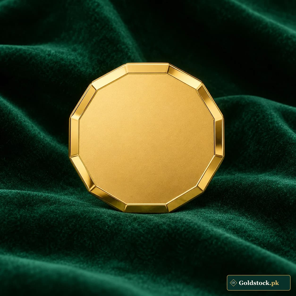 Gold Dodecagon Bullion Form: a gold-tone twelve-sided bullion form with narrow polished bevels and a flat blank centre