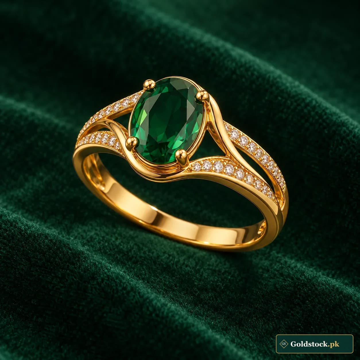 Rania Green-Accent Gold Ring product photograph