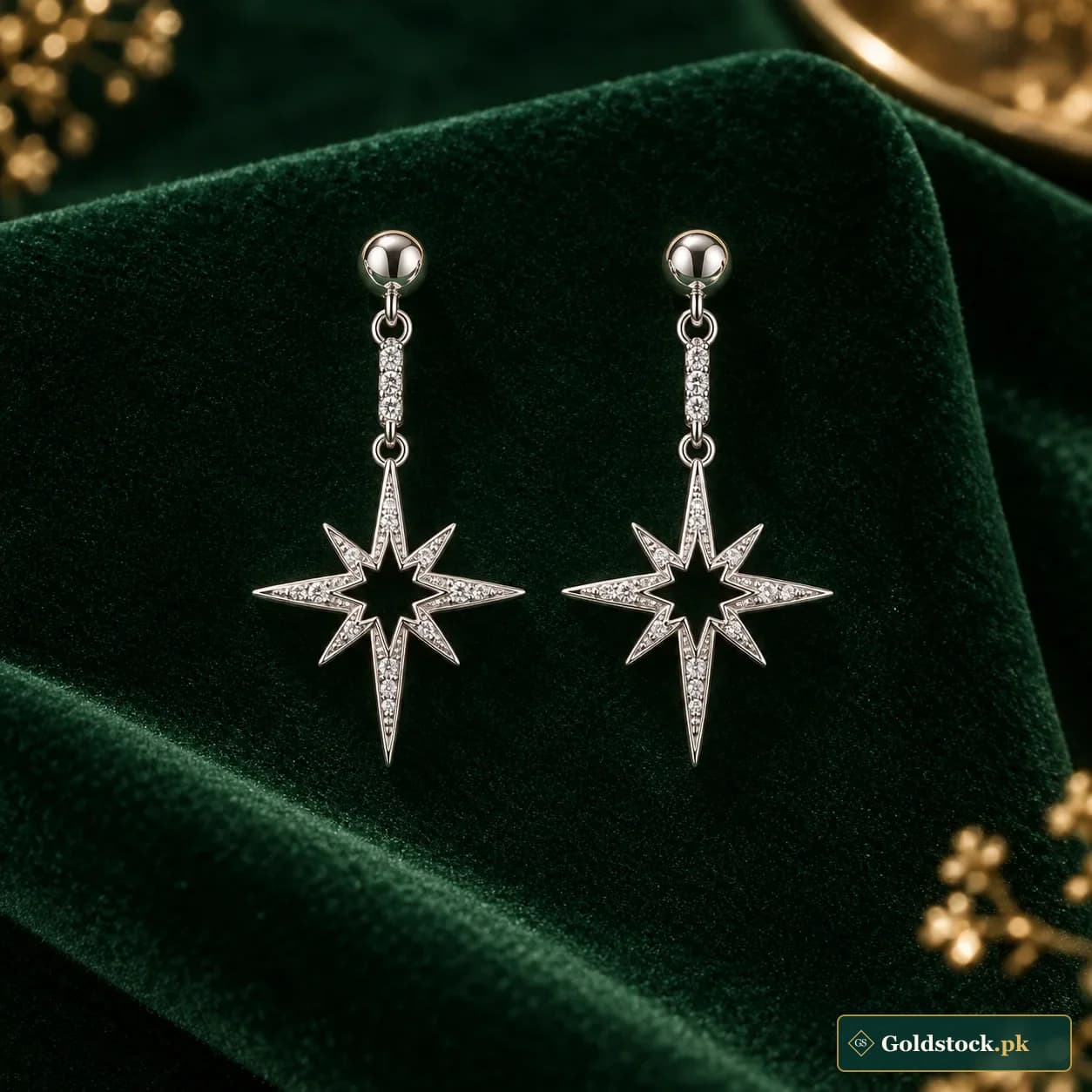 Sitara Silver Drop Earrings showcase product photograph