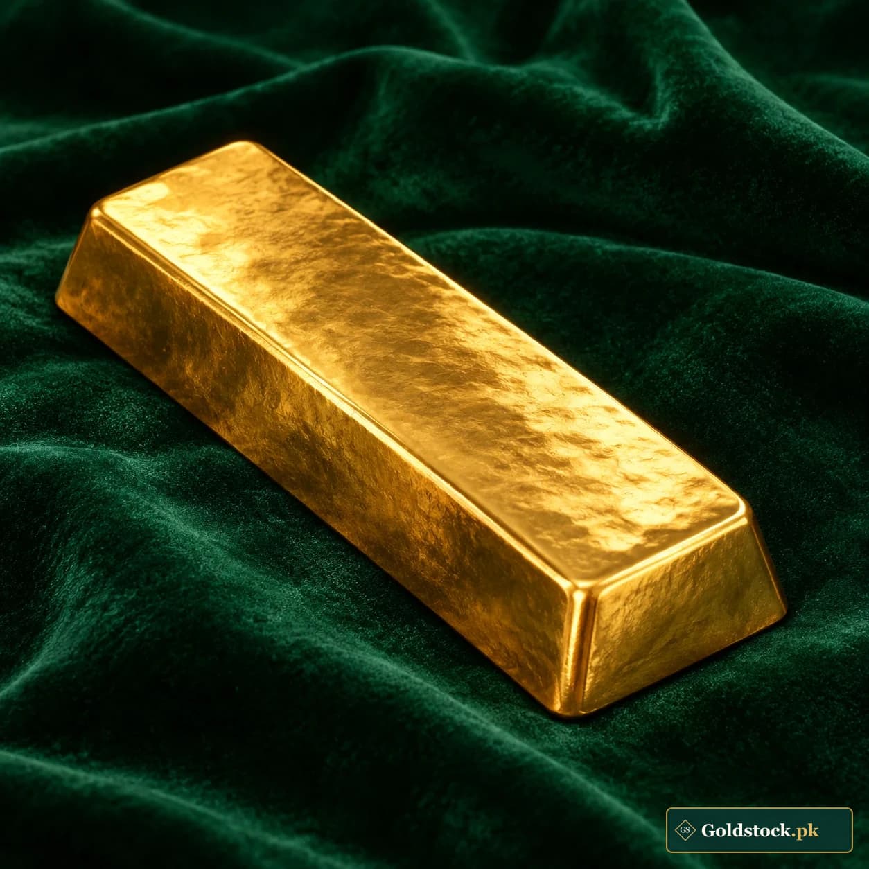 Hammered Gold Ingot: a long rectangular gold-tone bullion form with chamfered corners and a softly hammered top