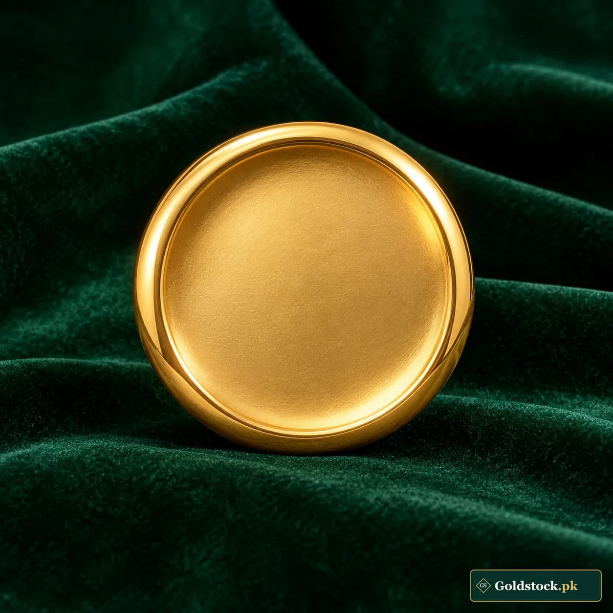 Gold Concave Bullion Round: a gold-tone circular bullion form with a shallow concave blank face and thick rounded rim