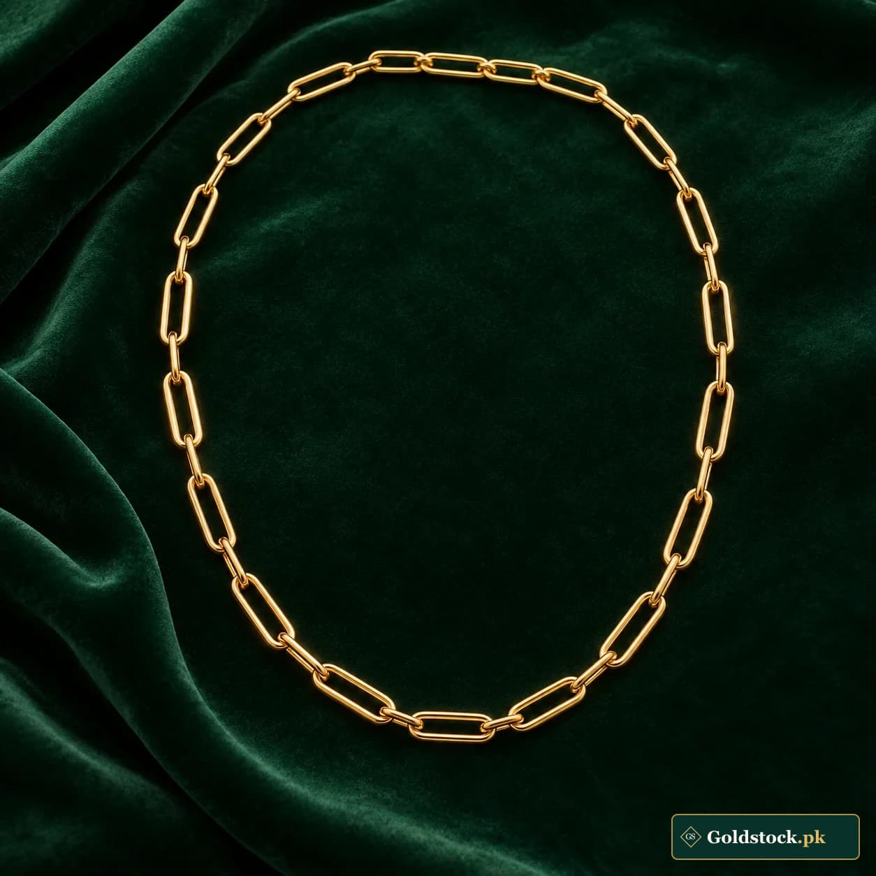 Zarif Paperclip Chain: an unadorned gold-tone neck chain with elongated rectangular paperclip-style links