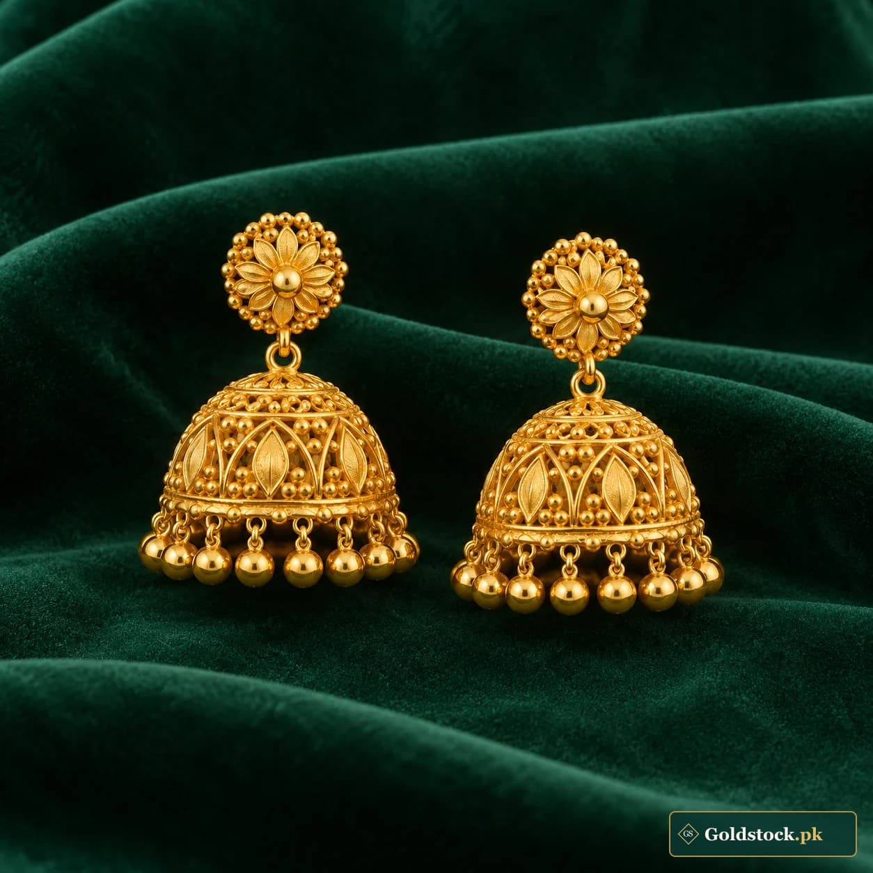 Shireen Bell Drop Earrings: a pair of gold-tone bell-shaped earrings with tiny dangling round beads