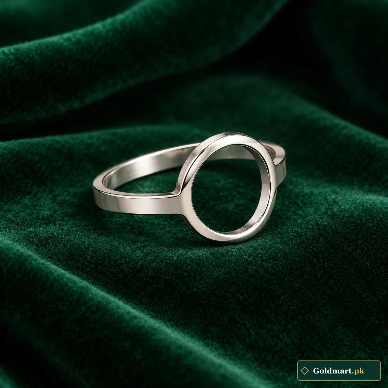 Areej Open Circle Ring: a silver-tone ring with an offset open circular face and a clean flat band