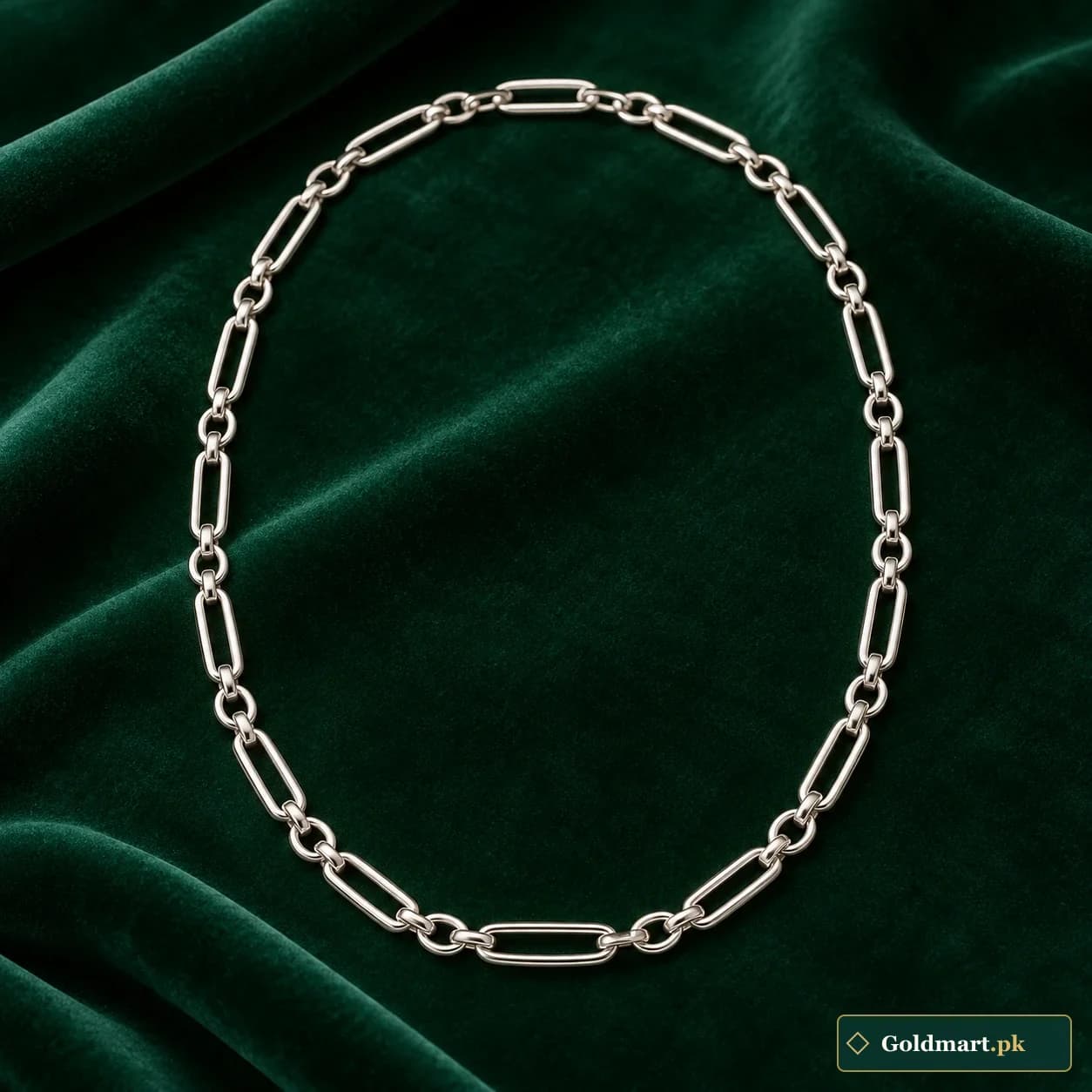 Azlan Long-Link Chain: an unadorned silver-tone neck chain with alternating long rectangular and small round links