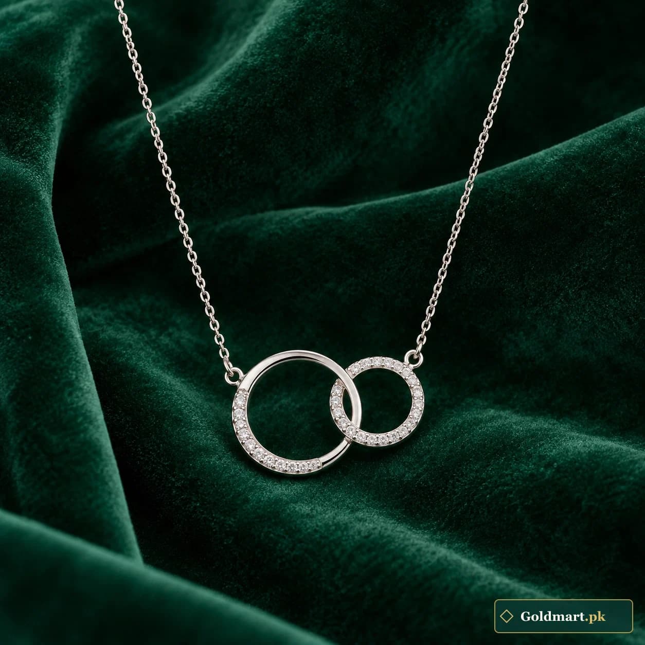Elina Circle Necklace: a fine silver-tone necklace with two overlapping open circle pendants