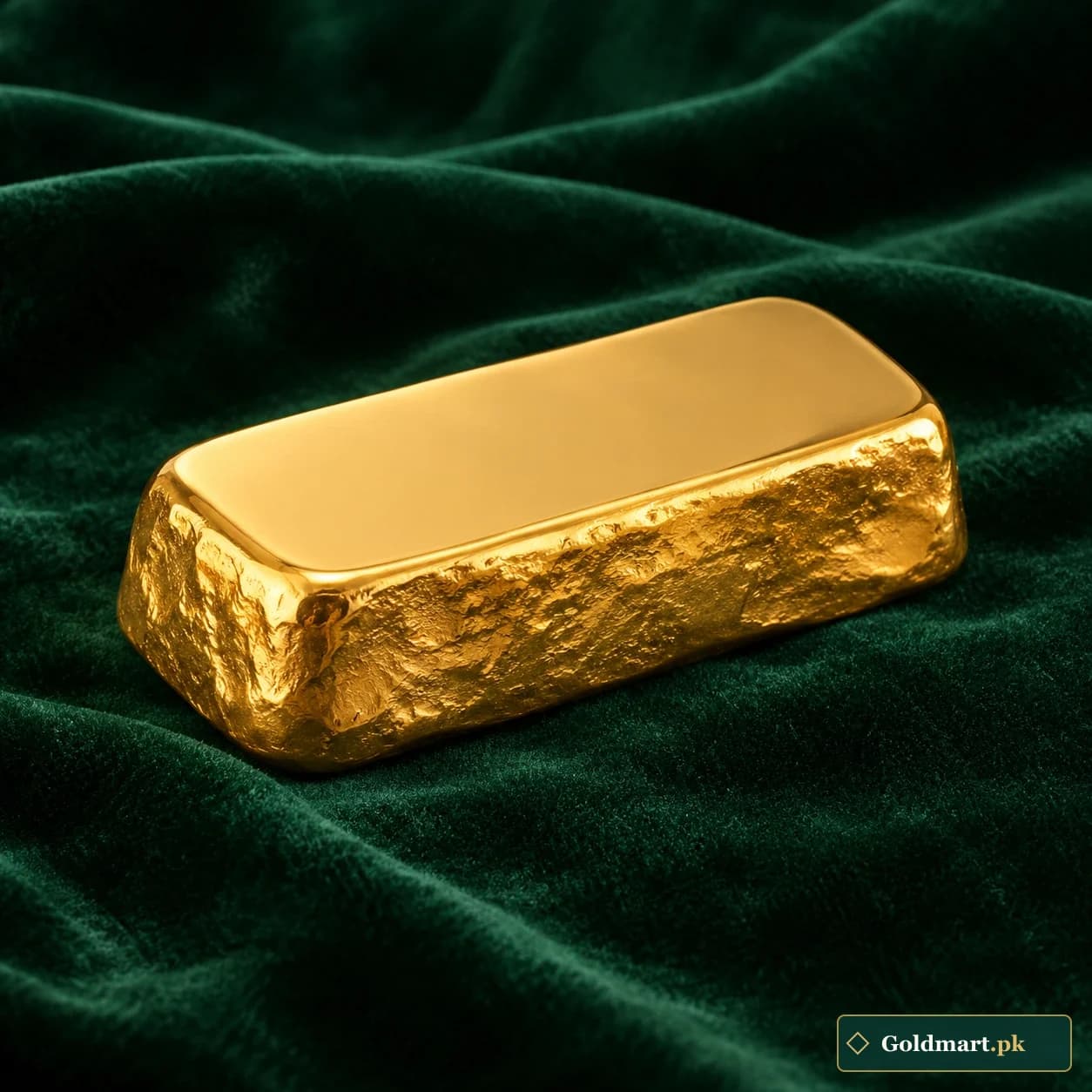 Gold Oblong Cast Piece: a gold-tone oblong bullion form with irregular cast sides and a smooth blank top